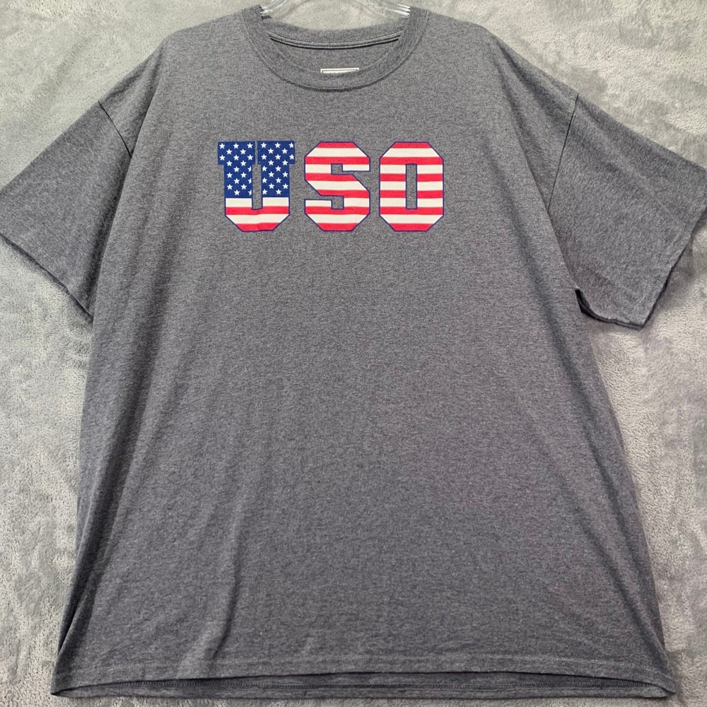 Oversized Patriotic Americana Graphic T Shirt Gray Mens 2XL Back Print